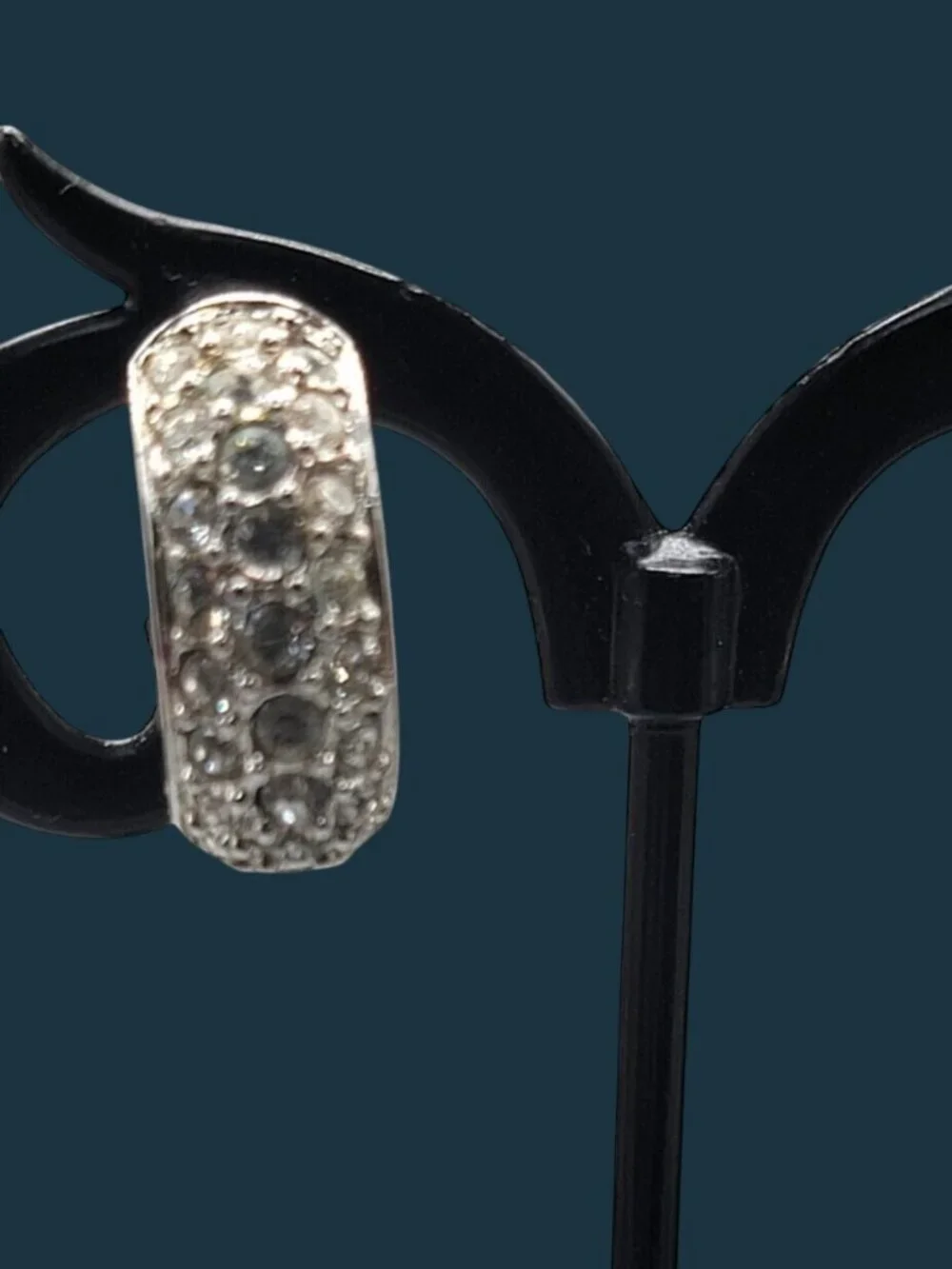 Swan Signed Swarovski Half Hoop Post Earrings Vintage Colorless Crystal Paved